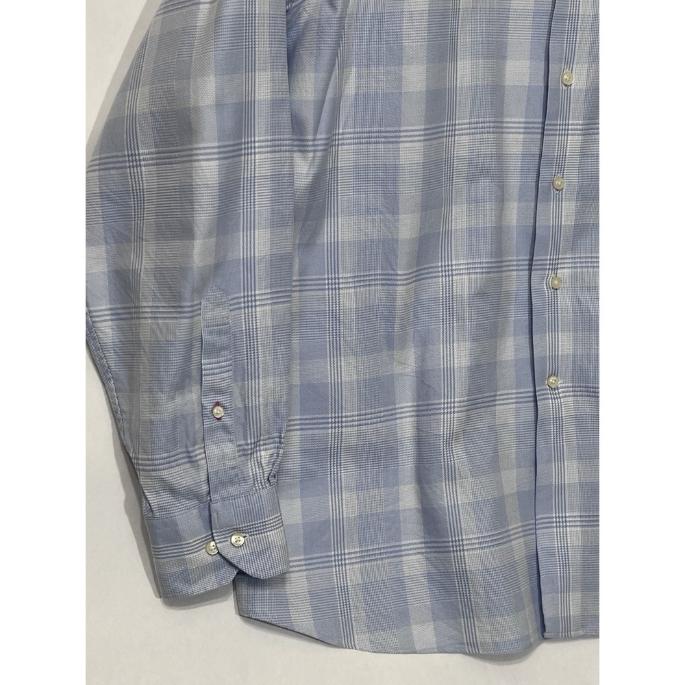 Tommy Bahama Men Size 17 34-35 Plaid Long Sleeve Button Shirt Baby Blue - Picture 4 of 7